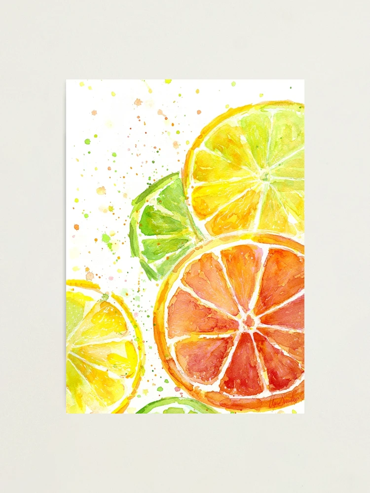 Juicy Citrus Fruit Watercolor, Food Painting, Tasty Art | Photographic Print
