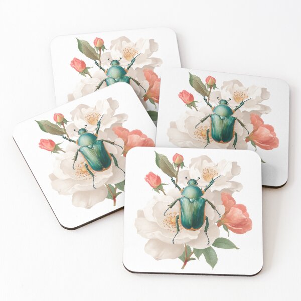 Item preview, Shiny Metallic Beetle Resting on Blooming Roses designed and sold by Anastasiia Yurevych.