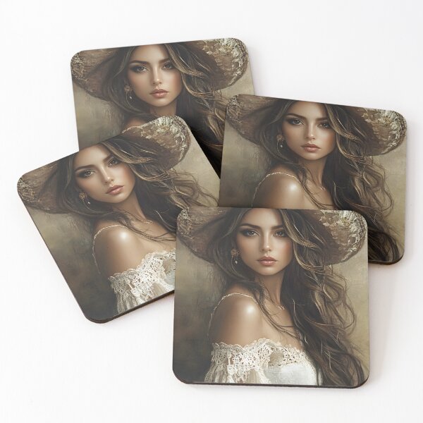 Item preview, Elegant woman in lace attire and wide hat portrait designed and sold by Artessie.