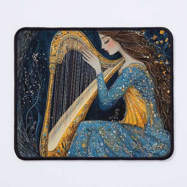 Item preview, Woman playing harp under a starry night sky designed and sold by Artessie.