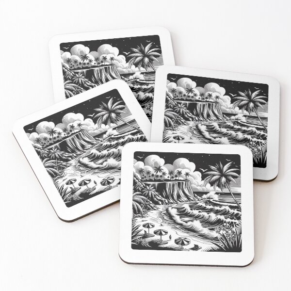 Item preview, Black and White Vector Beach Art – Minimalist AI Design for Travel Lovers, Surf Style, and Coastal Vibes designed and sold by knalpot-design.