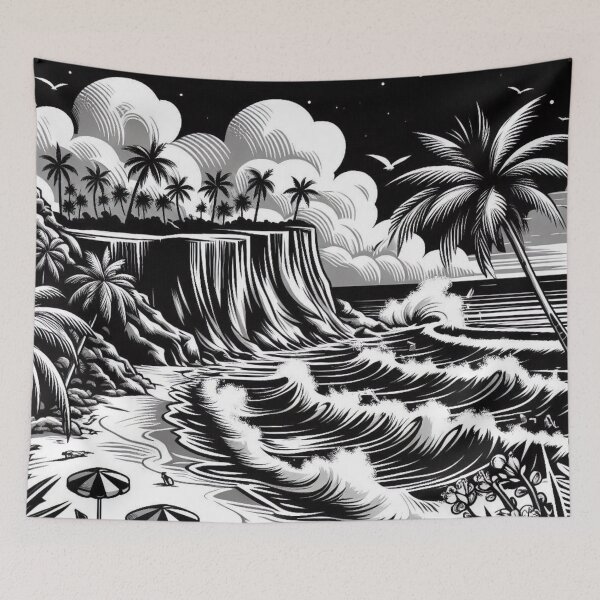 Item preview, Black and White Vector Beach Art – Minimalist AI Design for Travel Lovers, Surf Style, and Coastal Vibes designed and sold by knalpot-design.