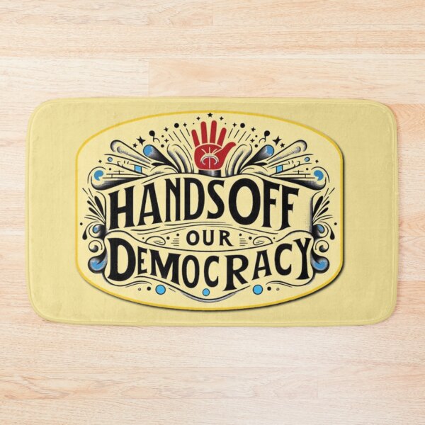 Item preview, Political banner expressing the opposition of Americans to the rule of D. Trump's and his administration, with the slogan: Hands off our democracy designed and sold by JaroDesign2023.