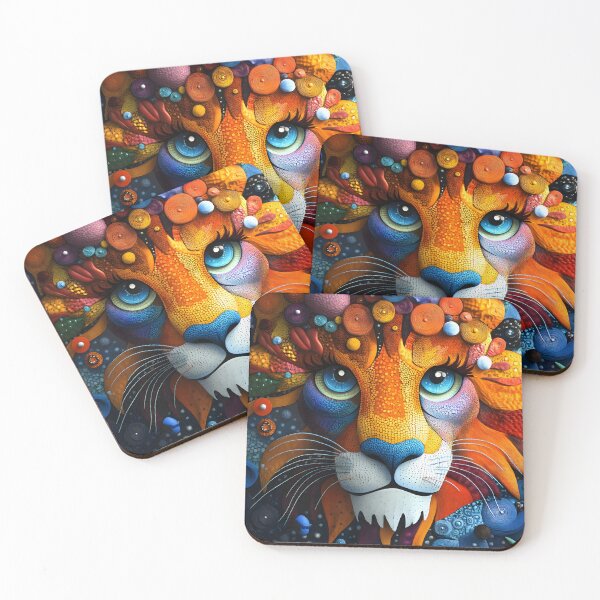 Item preview, Vibrant lion art with colorful orbs and abstract textures. designed and sold by Artessie.