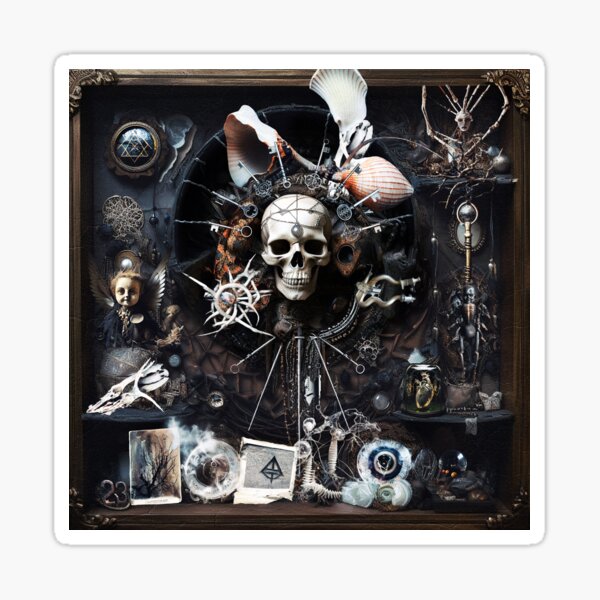 Digital Collage Occult Art-"Curio Box #1" Sticker
