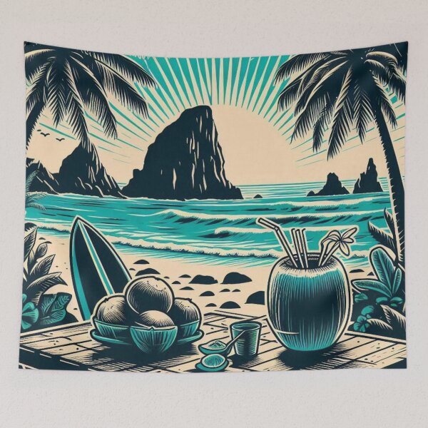 Item preview, Black and White Vector Beach Art  #3 – Minimalist AI Design for Travel Lovers, Surf Style, and Coastal Vibes designed and sold by knalpot-design.