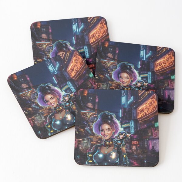 Item preview, Neon Mischief – Cyberpunk Girl & Monkey Sidekick designed and sold by TMPender.