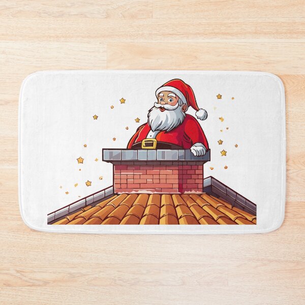 Item preview, Cartoon illustration of funny cute Santa Claus with backpack full of gifts, jumping into a chimney, Santa Claus on the roof, Santa Claus in Chimney on Christmas Eve, Santa Claus descends the chimney designed and sold by Danler.