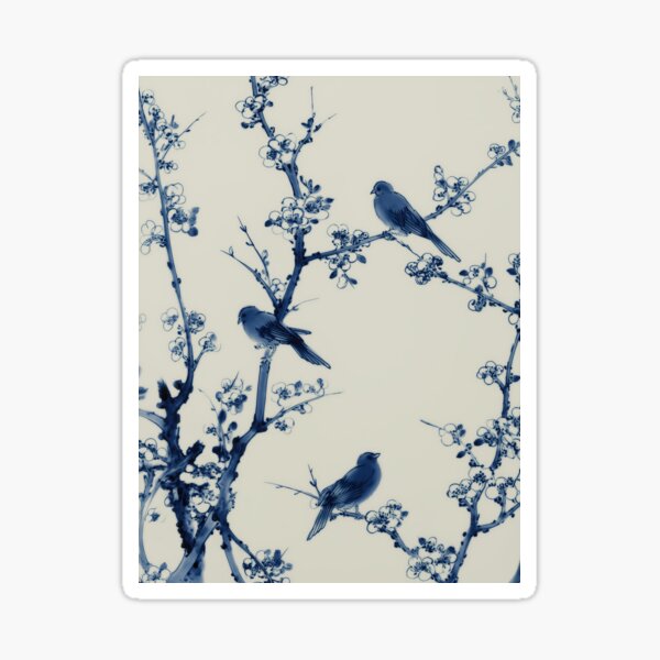 Item preview, Minimalist Plum Blossom and Birds Ink Illustration Oriental Design designed and sold by anass002.