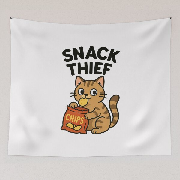 Item preview, Snack Thief – Mischievous Cat with Chips designed and sold by ALITOPRINCE.