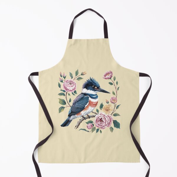 Item preview, Elegant Belted Kingfisher with Vintage Garden Roses designed and sold by BirdsnStuff.