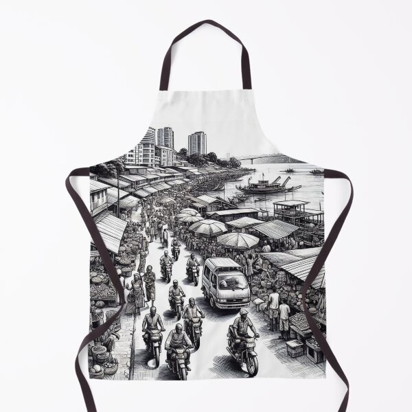 Item preview, Brazzaville Market Black and White Vector Art – Urban AI Design for City Lovers and Travel-Inspired Fashion designed and sold by knalpot-design.