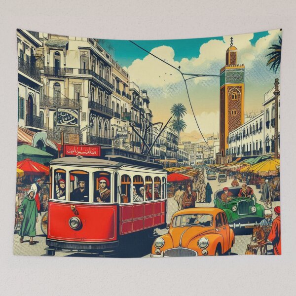 Item preview, Tunis City Black and White Vector Art – Vintage Vehicle Illustration for Travel Lovers and Urban Style Fans designed and sold by knalpot-design.