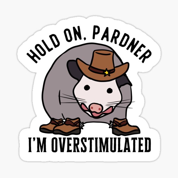 Hold On Pardner I'm Overstimulated Opossum Sticker