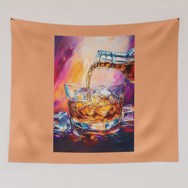 Item preview, Savor the Swirl - Whiskey Pours into Ice Amid a Vivid Dance of Color and an Abstract Sense of Warmth designed and sold by OlfactoART Studio.