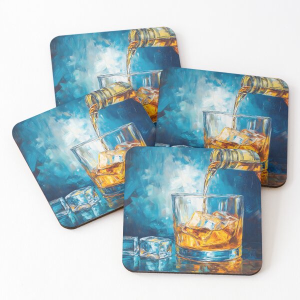 Item preview, Pour the Refreshment - Ice and Amber Whiskey Dance in Bold, Dynamic Hues and Vivid Brushstrokes designed and sold by OlfactoART Studio.