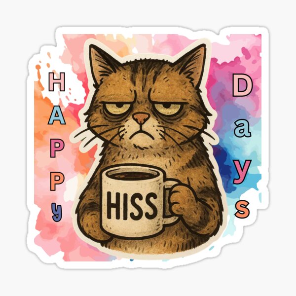 Artikel-Vorschau von Grumpy Cat Hiss Mug – „Happy Days“ Sarkastischer Aufkleber, designt und verkauft von sandys&sylvies.