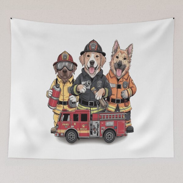 Item preview, Firefighting Fur Heroes – Cute Dogs in Firefighter Gear with Truck designed and sold by Petpixy.