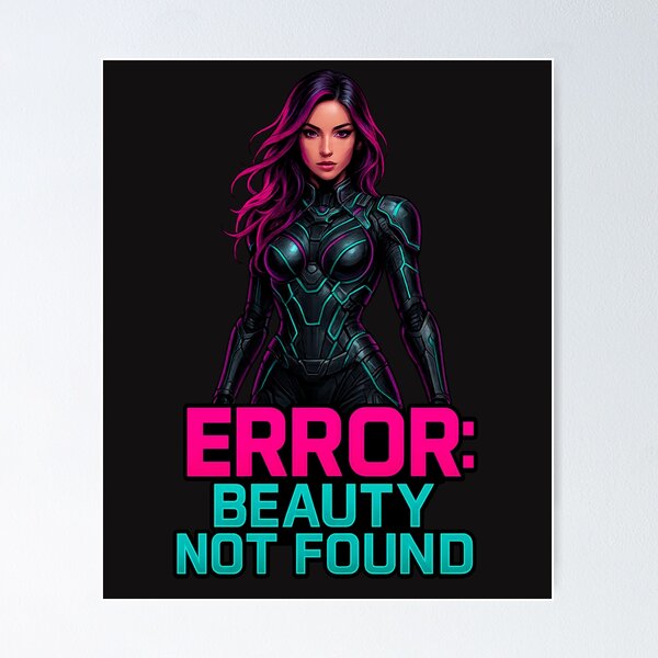 Item preview, ERROR: BEAUTY NOT FOUND | Cyberpunk Female Warrior Glitch Poster designed and sold by Thaivi Design.