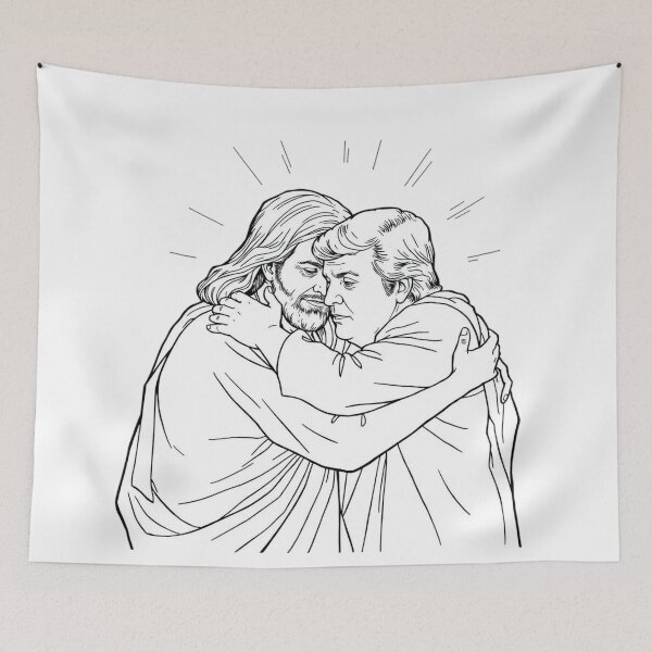 Item preview, Our Lord Jesus Embraces President Donald Trump Monochrome designed and sold by RedWaveGals.