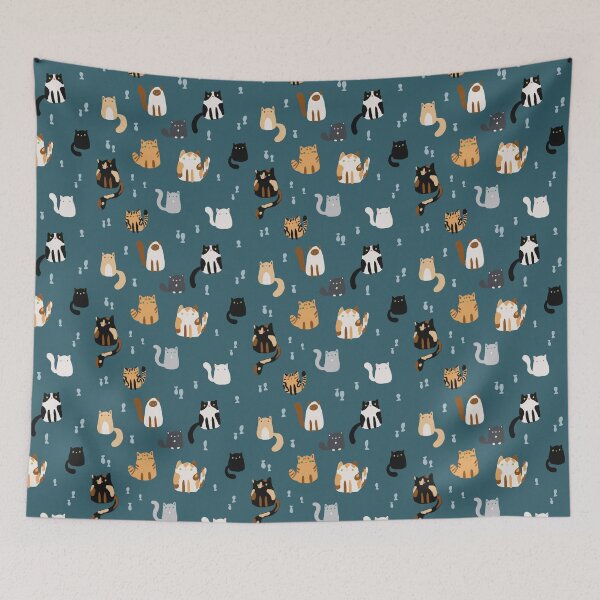 Item preview, Cute Jelly Bean Cats Crayon Drawing Pattern - Teal Blue designed and sold by Valerie Englehart.