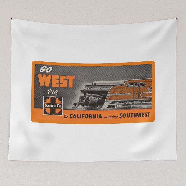 Artikelvorschau, Vintage Santa Fe Railroad - Go West Via Santa Fe - To California and the Southwest entworfen und verkauft von QuayTradingCo.