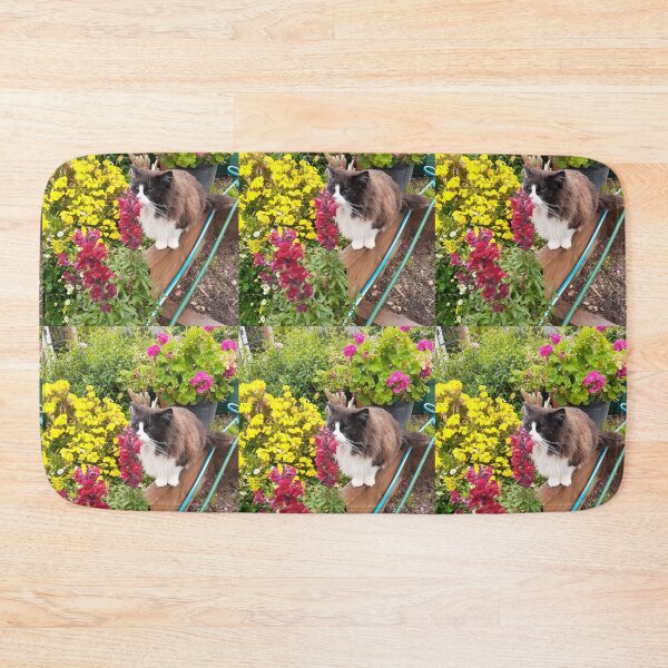 Item preview, Tuxedo Cat And Flowers Cute Sniffing Flower Beautiful Garden designed and sold by Sarah  Rajkotwala.