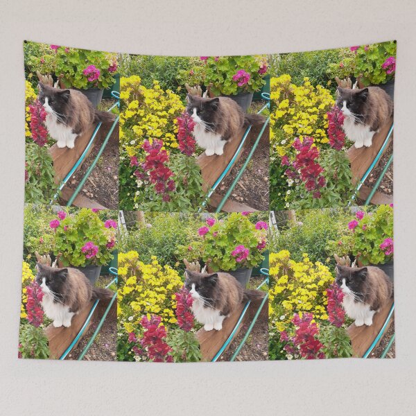 Item preview, Tuxedo Cat And Flowers Cute Sniffing Flower Beautiful Garden designed and sold by Sarah  Rajkotwala.