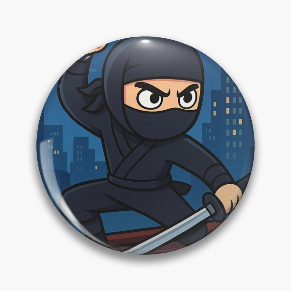 Item preview, Cartoon Ninja Warrior on Rooftop – Night Skyscraper Scene designed and sold by Shope Buzz.