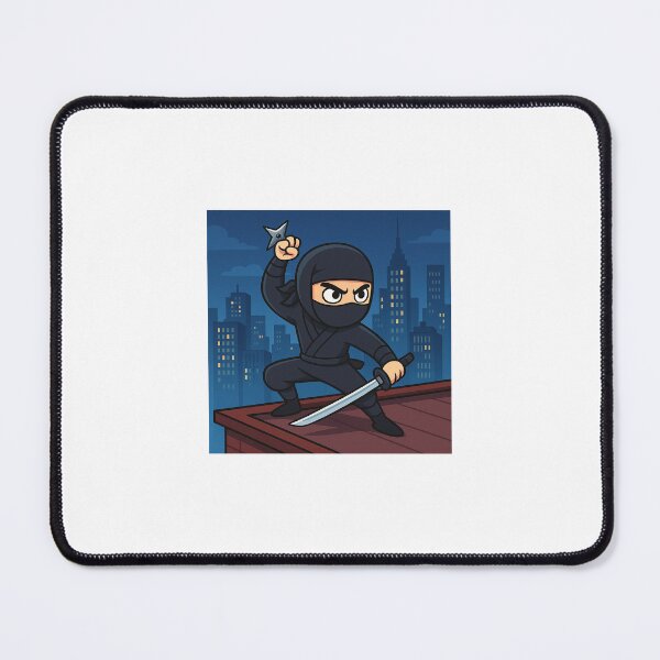 Item preview, Cartoon Ninja Warrior on Rooftop – Night Skyscraper Scene designed and sold by Shope Buzz.