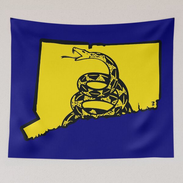 Item preview, CONNECTICUT   - Libertarian - Don't Tread On Me Gadsden Snake on CONNECTICUTIAN CONNECTICUTER NUTMEGGER Map on Blue default background, #020279 designed and sold by pelagio.