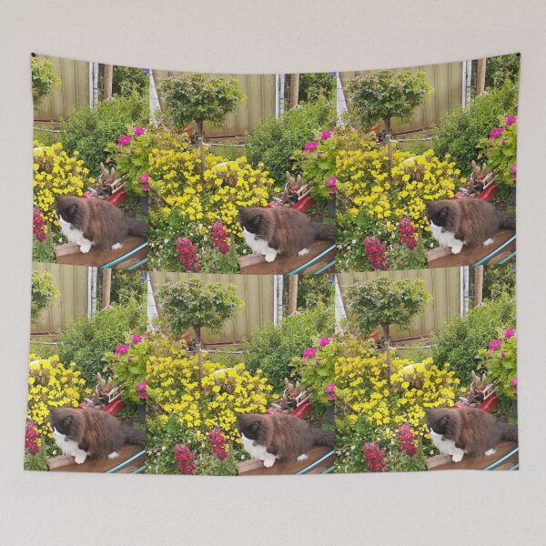 Item preview, Tuxedo Cat And Flowers Cute Flower Beautiful Garden designed and sold by Sarah  Rajkotwala.