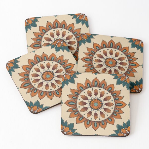 Item preview, Sunburst Mandala Design – Teal, Orange & Brown Floral Geometry on Beige designed and sold by Arte Zen.