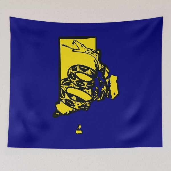 Item preview, RHODE ISLAND  - Libertarian - Don't Tread On Me Gadsden Snake on RHODE ISLANDER Map on Blue default background, #020279 designed and sold by pelagio.