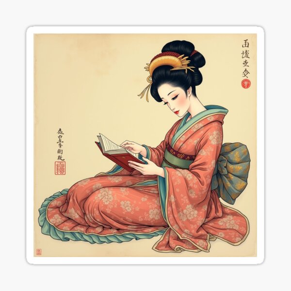 Geisha plongée dans la lecture Sticker