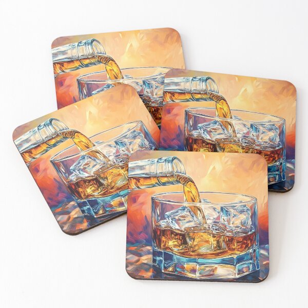 Item preview, Raise the Glass - Golden Whisky Poured Over Ice in a Colorful Glow. Cheers designed and sold by OlfactoART Studio.