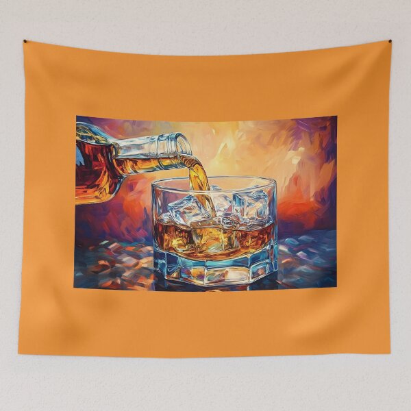 Item preview, Raise the Glass - Golden Whisky Poured Over Ice in a Colorful Glow. Cheers designed and sold by OlfactoART Studio.