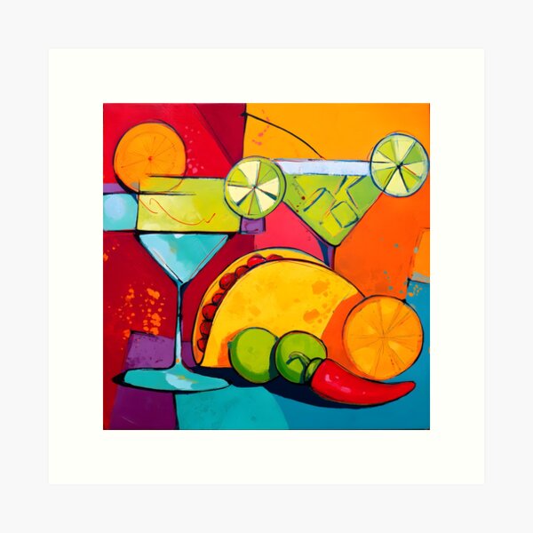 Aperçu de l'œuvre Célébrez le Cinco de Mayo avec des cocktails, des tranches d'agrumes, des tacos et une explosion de couleurs festives créée et vendue par OlfactoART Studio.