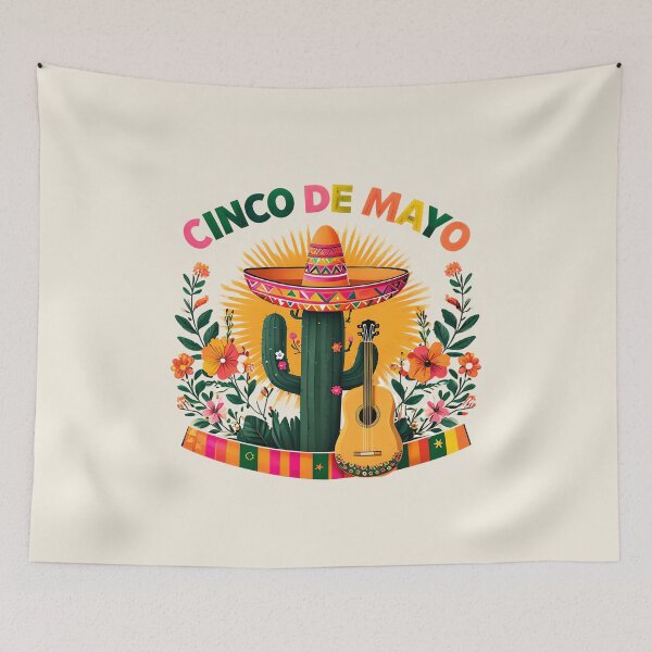 Item preview, Cinco De Mayo Cactus Design – Festive Sombrero and Guitar Mexican Holiday Art designed and sold by Sunstone Print.