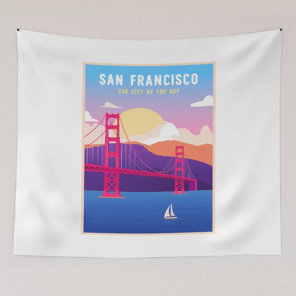 Item preview, San Francisco Golden Bridge Sunset – Retro San Francisco Bay Art Print Vintage Travel Poster  designed and sold by HalloweenGift.