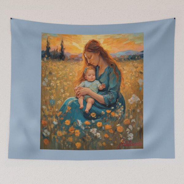 Item preview, "Maternal Love: Tender Embrace in a Flowering Meadow" designed and sold by Artisticanvas.