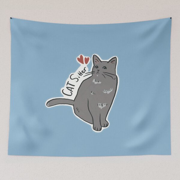 Item preview, Cat sitter | grey cat designed and sold by mangopuffstudio.