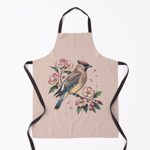 Item preview, Cedar Waxwing with Deep Pink Blossoms and Foliage designed and sold by BirdsnStuff.