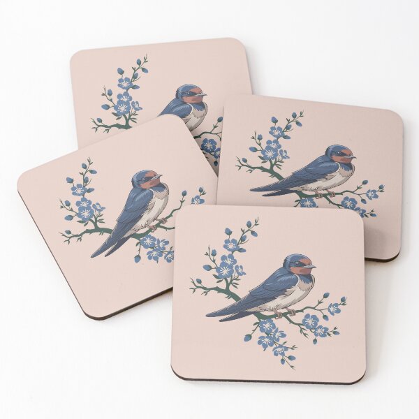 Item preview, Barn Swallow Among Blue Blossoms Vintage Nature Art designed and sold by BirdsnStuff.