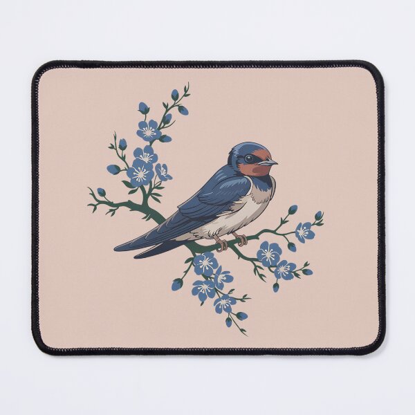 Item preview, Barn Swallow Among Blue Blossoms Vintage Nature Art designed and sold by BirdsnStuff.