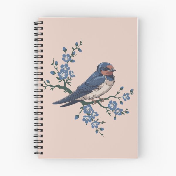 Item preview, Barn Swallow Among Blue Blossoms Vintage Nature Art designed and sold by BirdsnStuff.