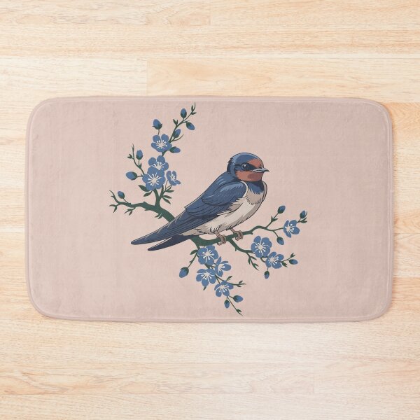 Item preview, Barn Swallow Among Blue Blossoms Vintage Nature Art designed and sold by BirdsnStuff.