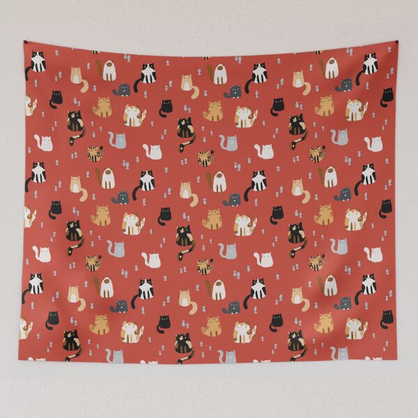 Item preview, Cute Jelly Bean Cats Crayon Drawing Pattern - Poppy Red designed and sold by Valerie Englehart.