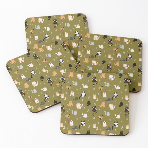 Item preview, Cute Jelly Bean Cats Crayon Drawing Pattern - Earthy Olive Green designed and sold by Valerie Englehart.