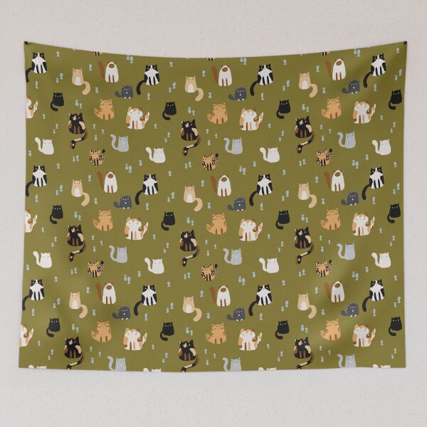 Item preview, Cute Jelly Bean Cats Crayon Drawing Pattern - Earthy Olive Green designed and sold by Valerie Englehart.